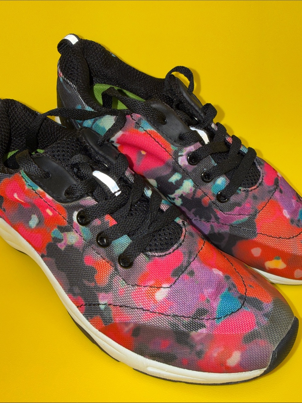 Women's Colorful Floral Knit Sneakers - Black Accent